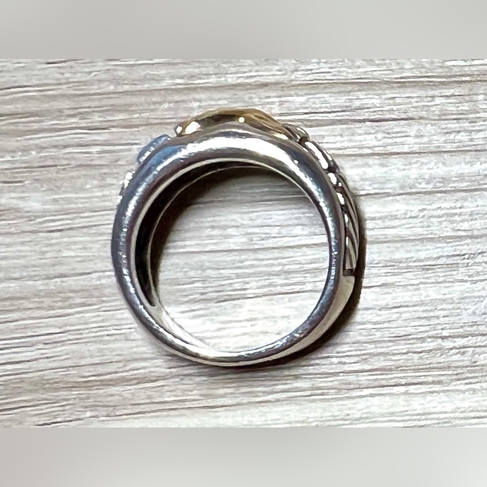 Designer Signed AZ Sterling Silver & 18k Yellow Gold Sapphire Ring, Size 6.5 - Picture 9 of 12